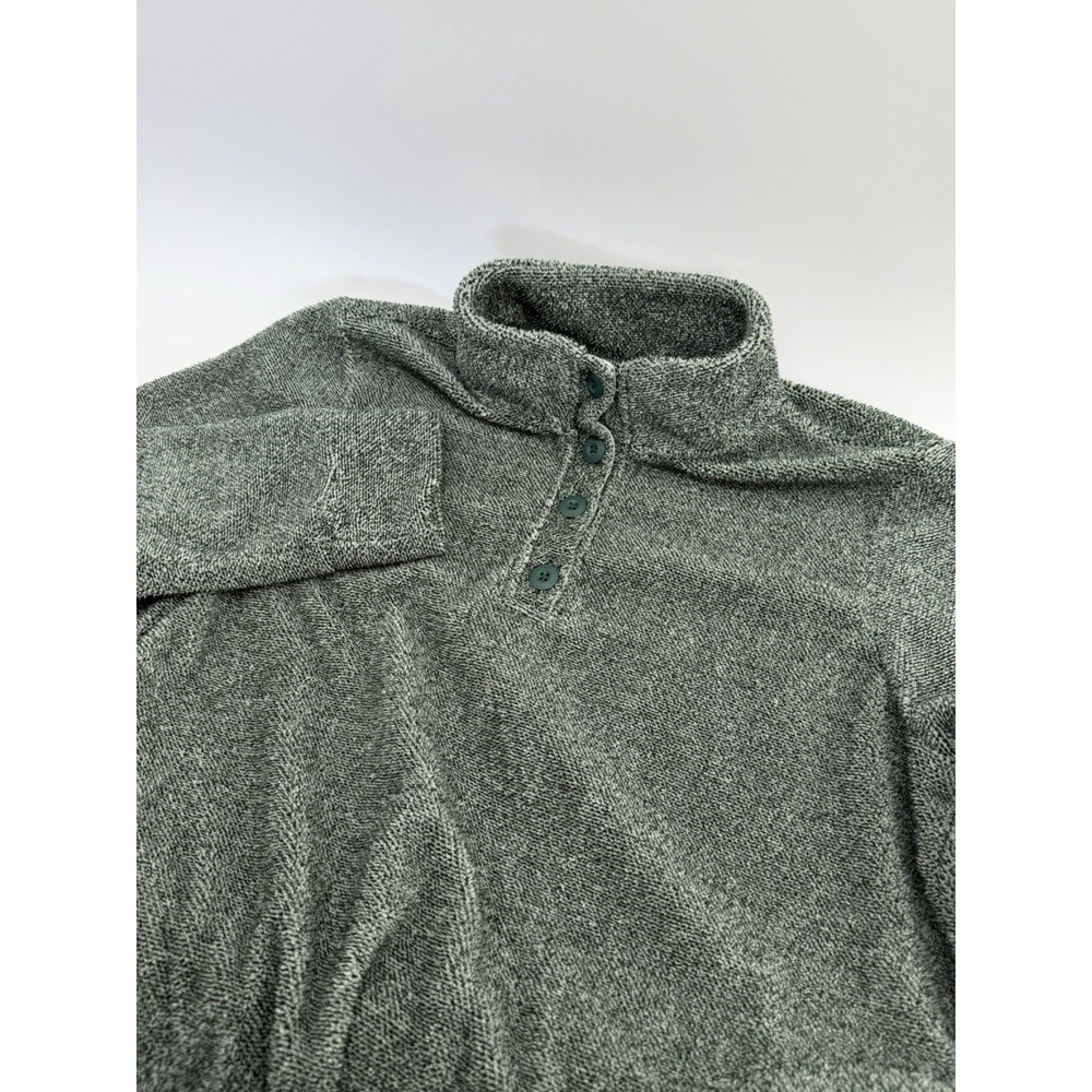 Eddie Bauer Sweater Womens L Large Green Fleece 1/4 Button Pullover Mock Neck